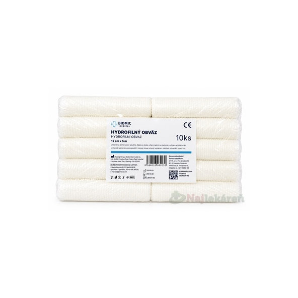 BIOMIC Obväz hydrofilný nesterilný 12 cm x 5 m 10 ks