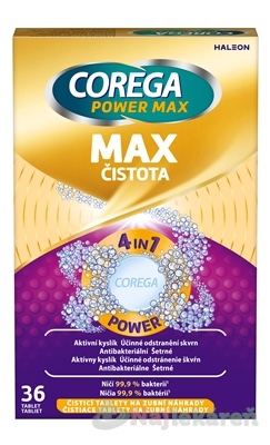 COREGA POWER MAX MAX ČISTOTA antibakteriálne čistiace tablety 36 ks