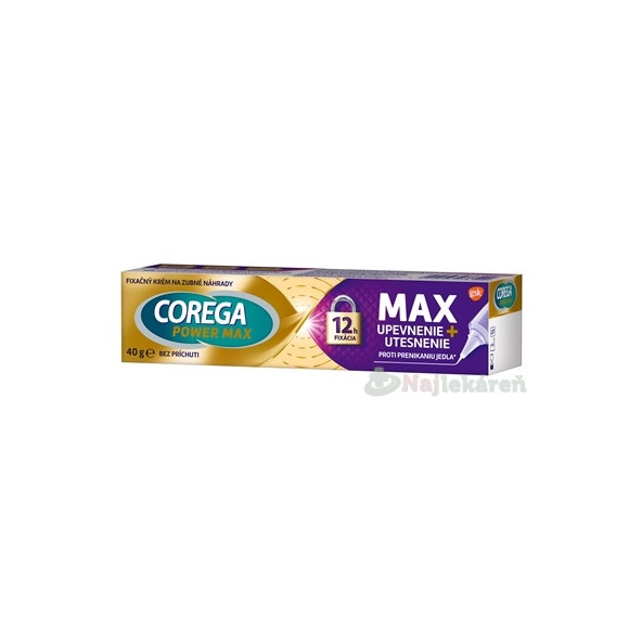 COREGA POWER MAX UPEVNENIE + UTESNENIE fixačný krém na zubné náhrady 40 g