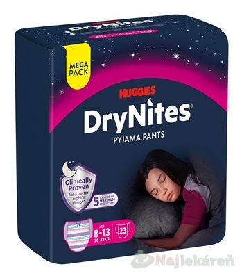 HUGGIES DryNites L pre dievčatá 8-13 rokov MEGA 30-48 kg 23 ks