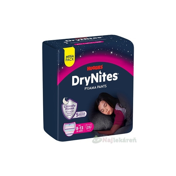 HUGGIES DryNites L pre dievčatá 8-13 rokov MEGA 30-48 kg 23 ks