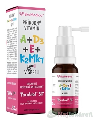 EkoMedica SK Prírodný Vitamín A, E, D3, K2Mk7 sprej 30 ml